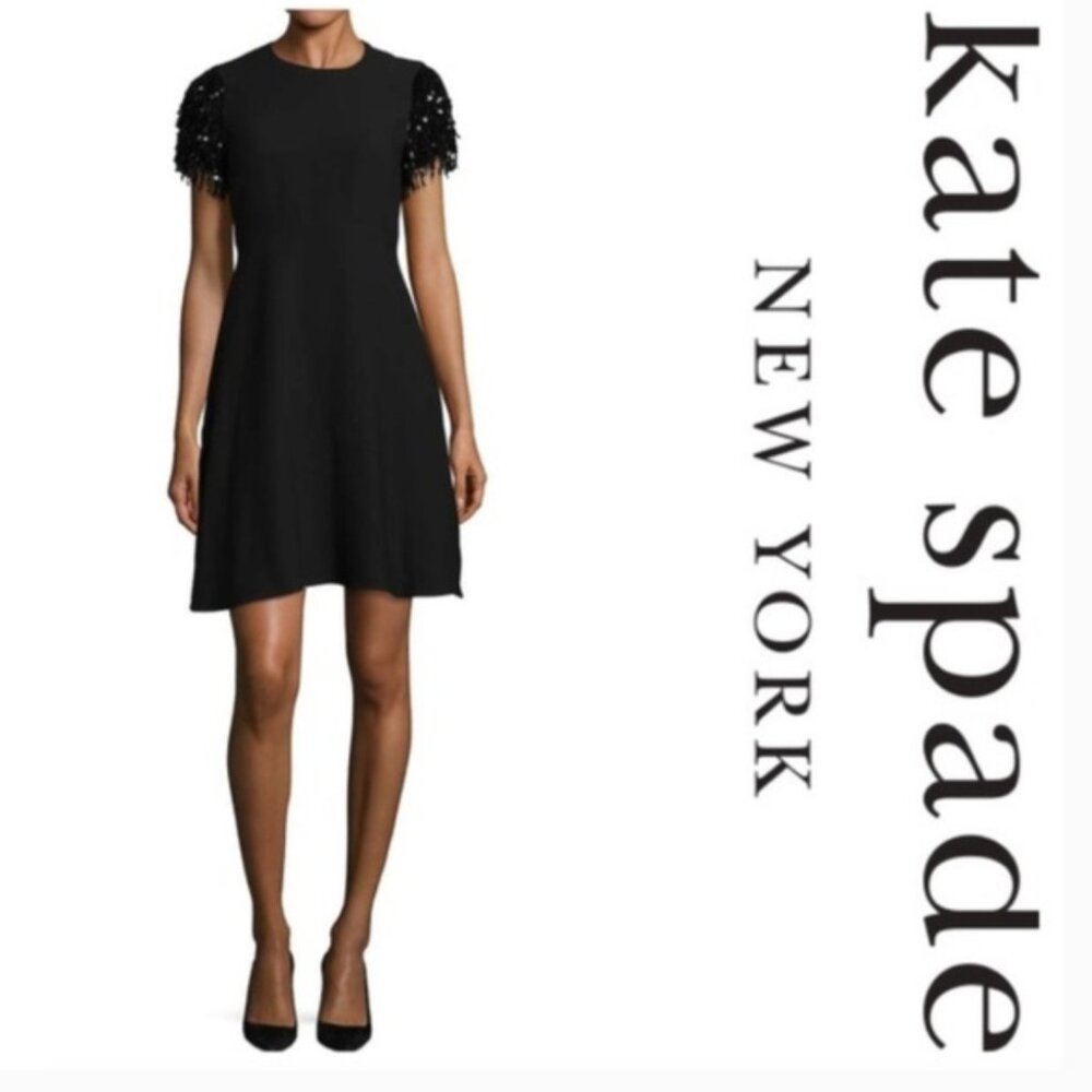 Kate Spade || Black Sequin Fringe Swing Dress